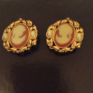 Elegant Gold Cameo Clip Earrings-Avon